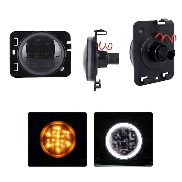 Race Sport Lighting Side Fender Amber LED Light Kit with White HALO fits 06-17 JEEP JJKSFH - main